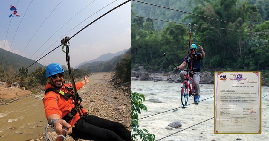 त्रिशुली रिभरसाइड रिसोर्टमा रहेको स्काइरोप साइकलिङ र जिपलाइनलाई पर्यटन विभागबाट मान्यता