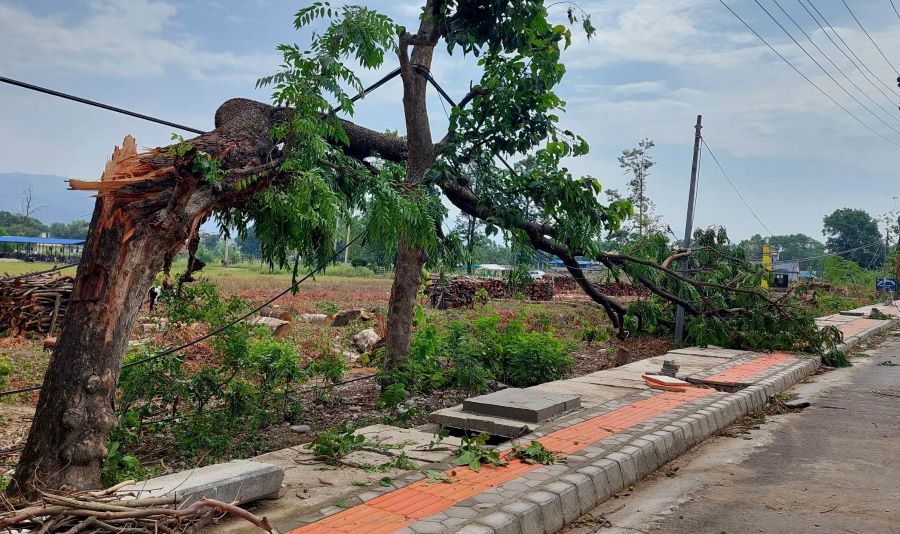 हावाहुरीले छानो भत्किँदा दुई मजदुर घाइते, पोल ढल्दा विद्युत् सेवा अवरुद्ध